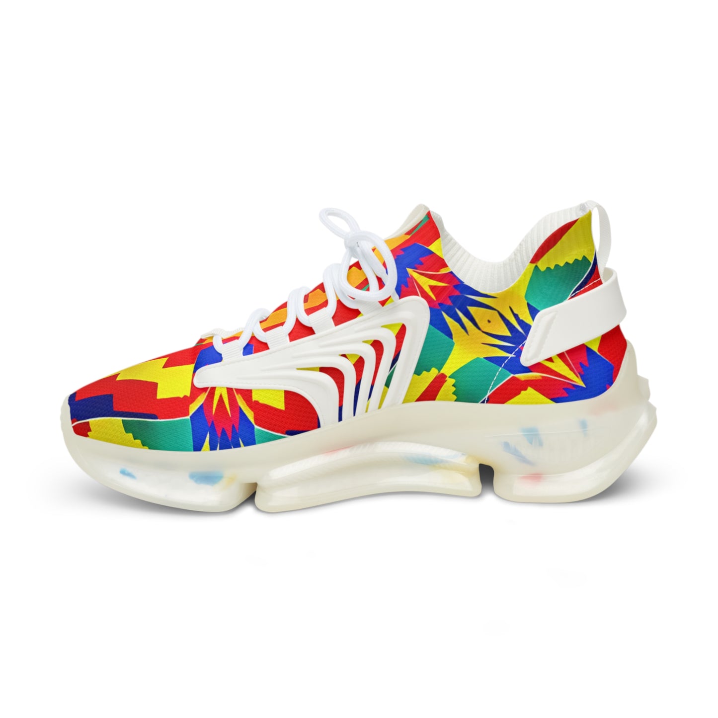 Men's Bold Rainbow Kente-Inspired Geometric Pattern All Over Print Mesh Sneakers