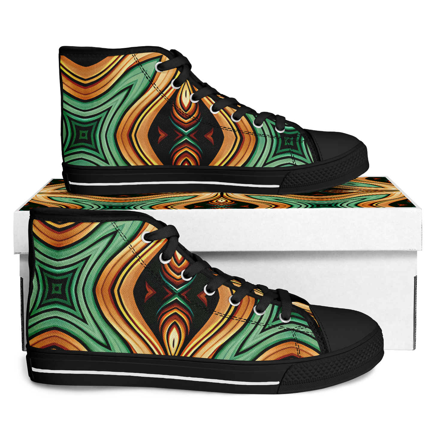 Women's Green & Gold Psychedelic Floral Pattern All-Over Print Urban Peak High Top Shoes