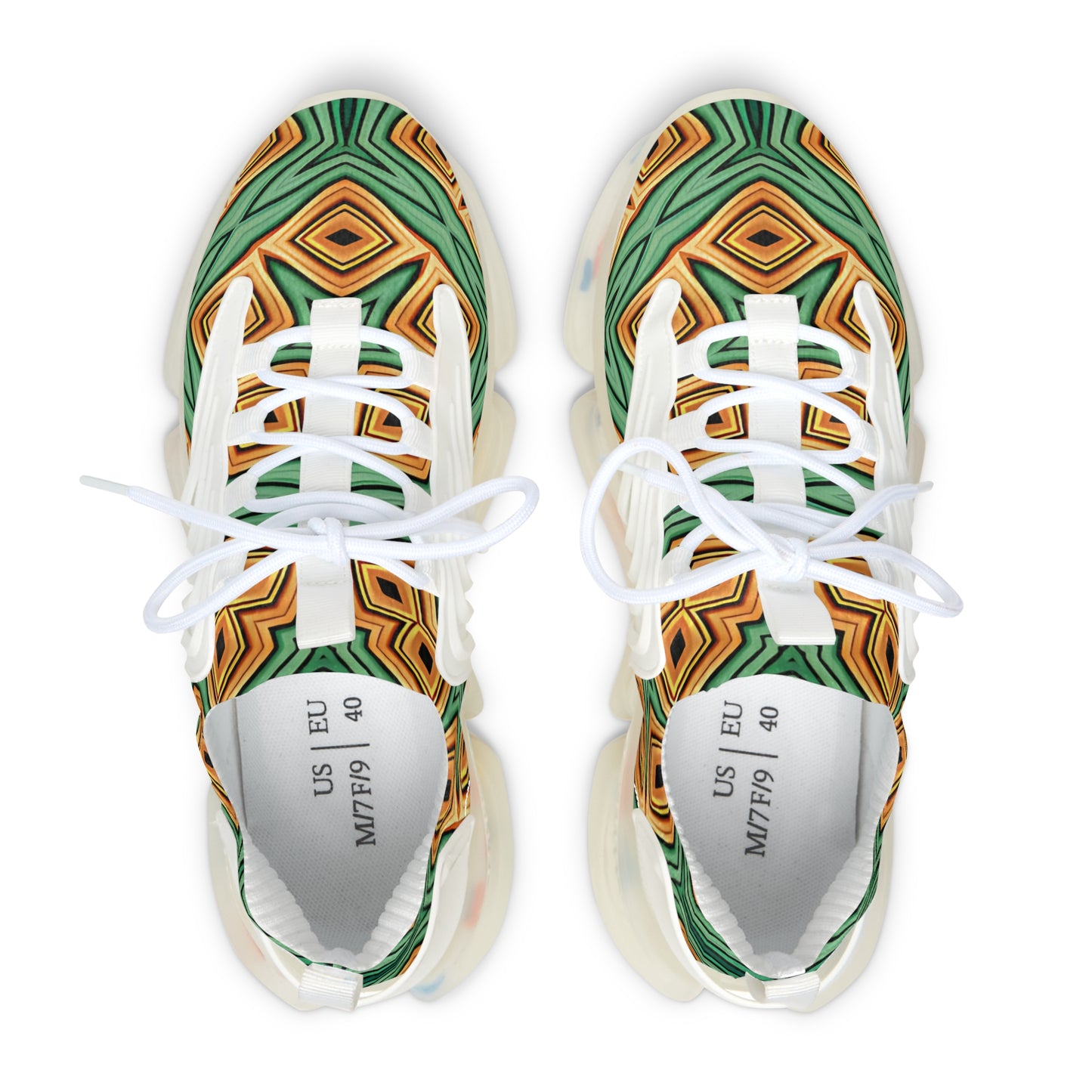 Women's  Green Geometric Pattern Athletic Mesh Sneakers