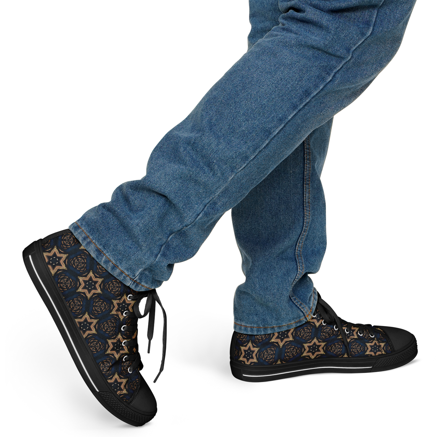 Men's Geometric Floral Pattern in Black & Brown Urban Peak High Top Shoes