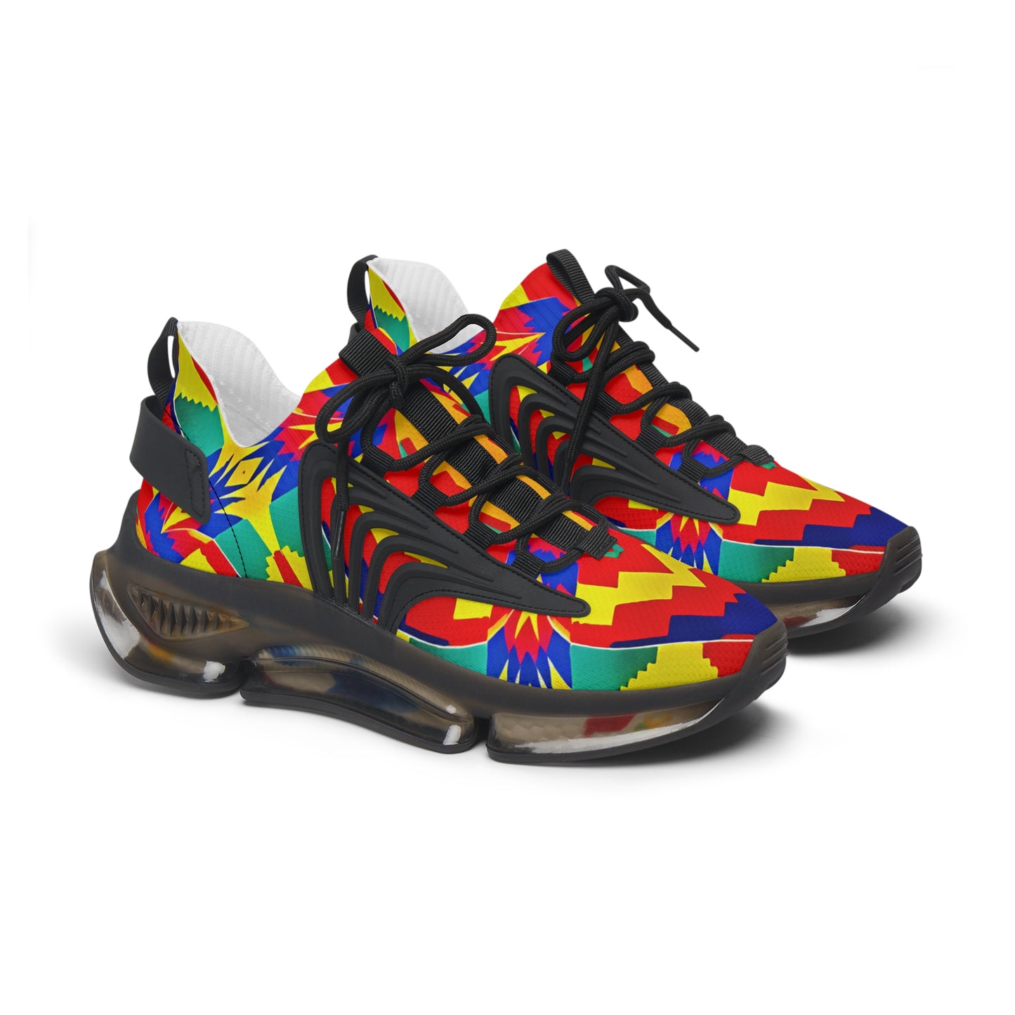 Women's Bold Rainbow Kente-Inspired Geometric Pattern All Over Print Mesh Sneakers