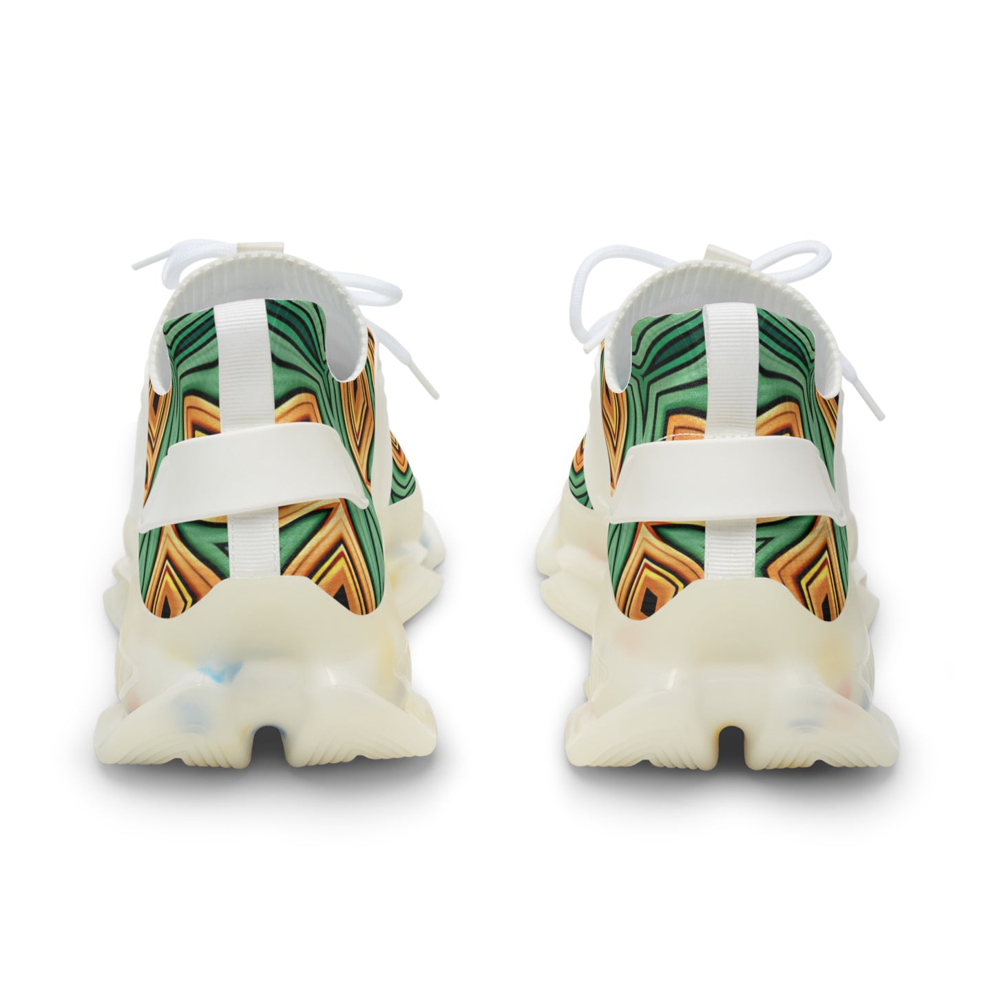 Men's Green & Gold Geometric Pattern Mesh Sneakers