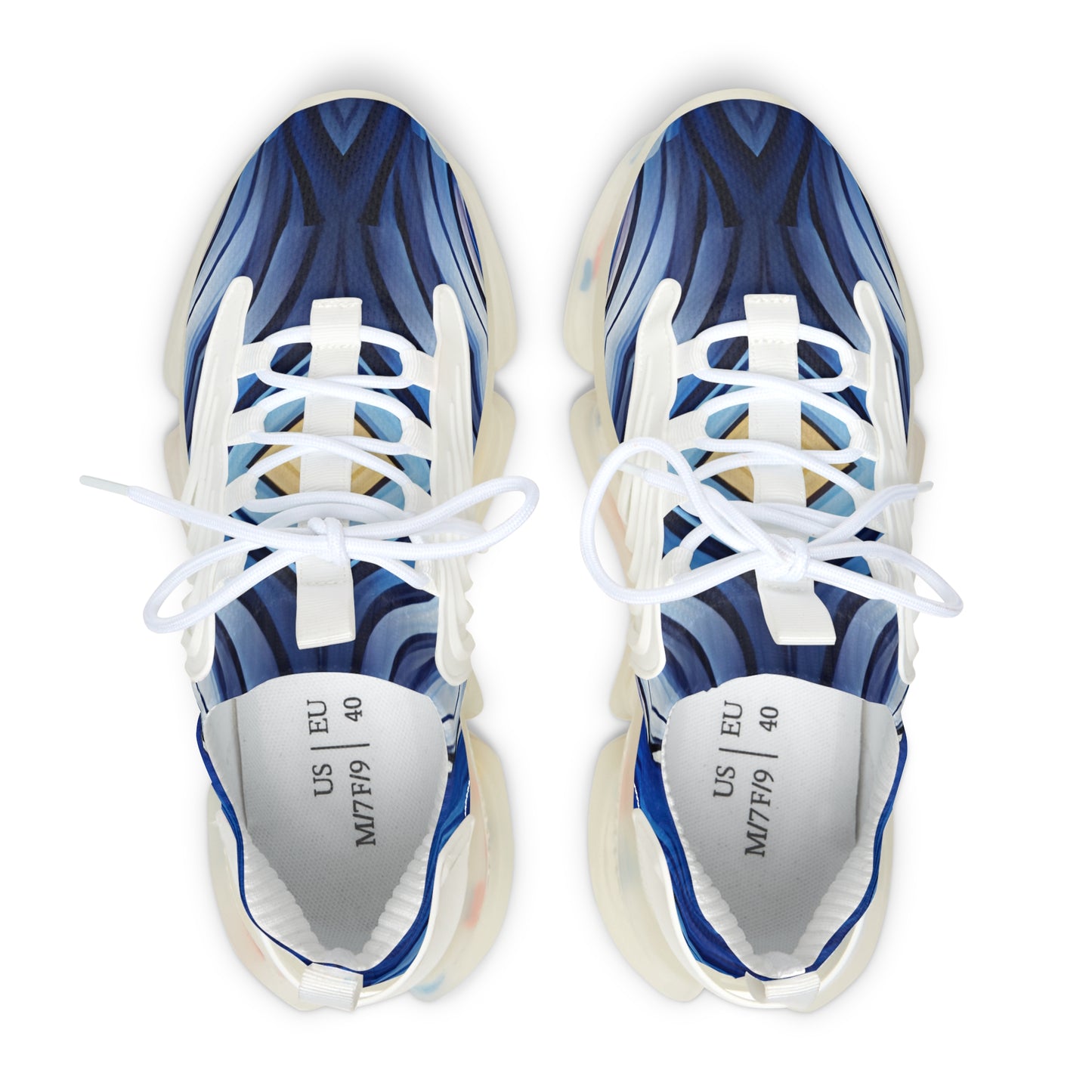 Women's Blue Wave Abstract Pattern All Over Print Mesh Sneakers