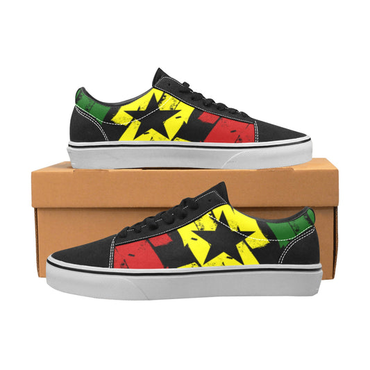 Women's Red Yellow Green and Black Stars Women's Low Top Skateboarding Shoes