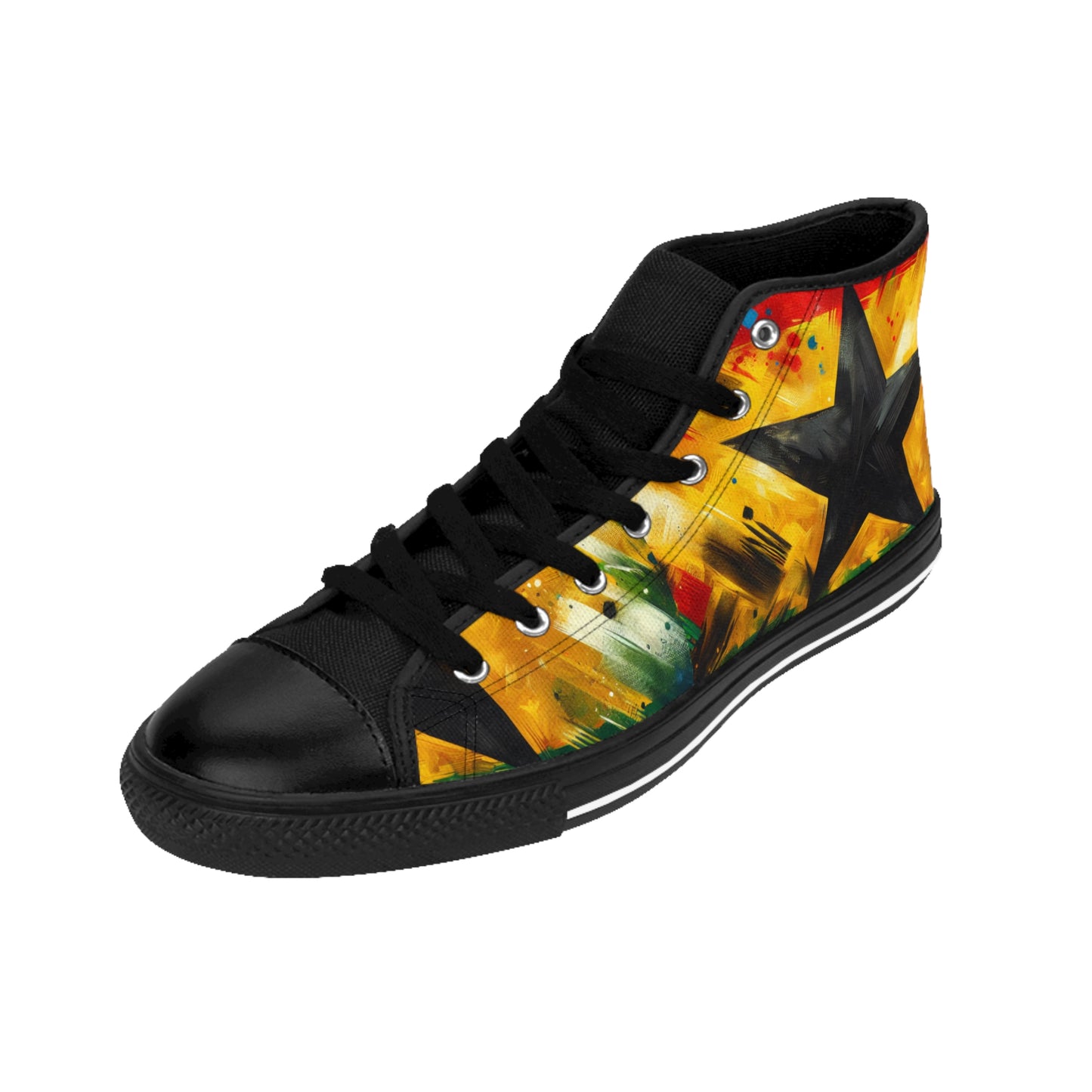 Women's Red Yellow Green Black Star High Top Sneakers