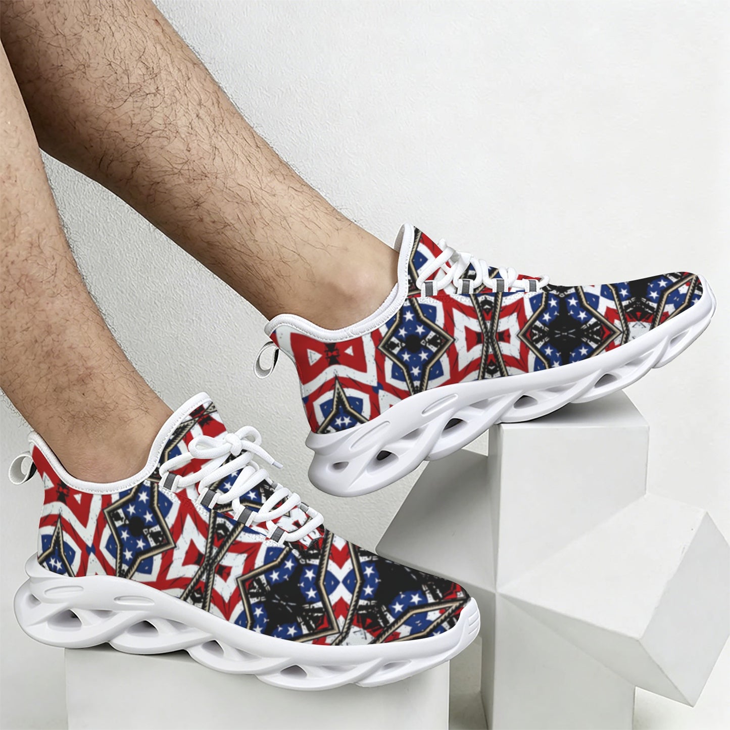 Men's Patriotic Star Kaleidoscope Pattern All-Over Print Twisted Sole Sneakers