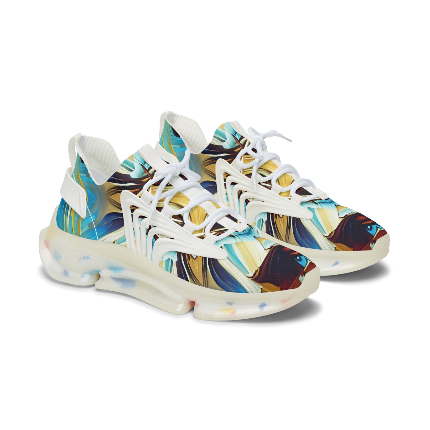 Women's Abstract Ocean Wave All Over Print Mesh Athletic Sneakers