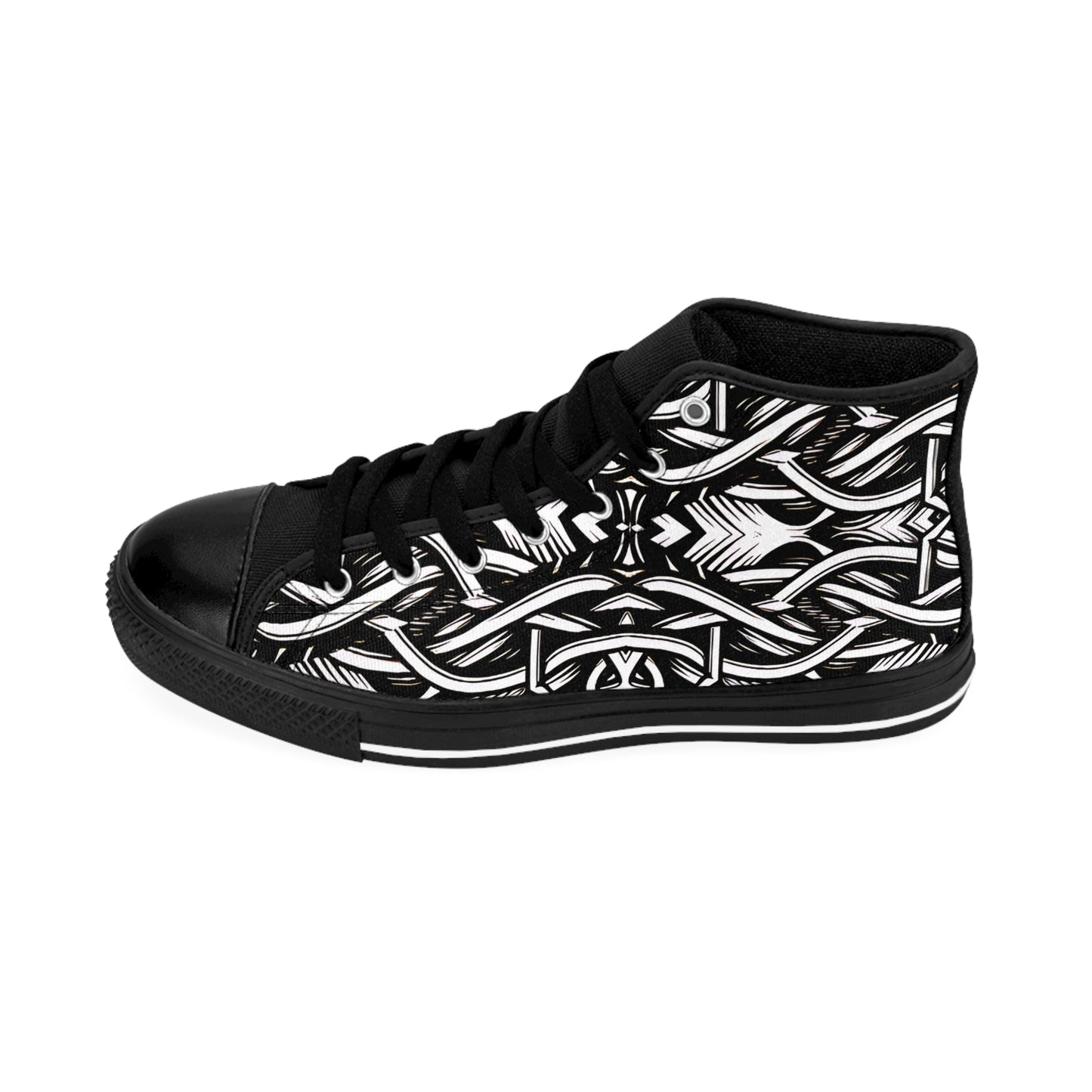 Women’s Black Intricate Silver Chain Tattoo Pattern High-Top Sneakers