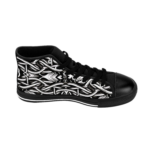 Men's Black Intricate Silver Chain Tattoo Pattern High-Top Sneakers
