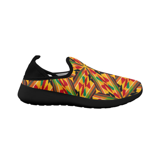 Women's Vibrant African Kente Geometric All-Over Print Fly Weave Drop-in Heel Sneakers