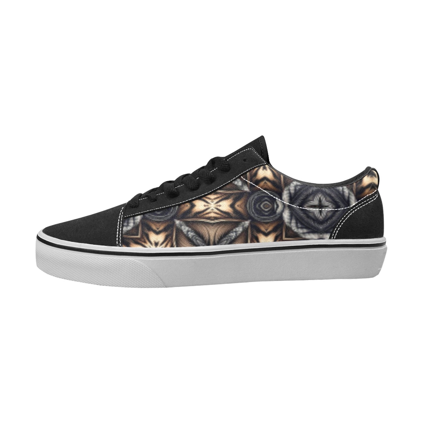 Men's Geometric Kaleidoscope Brown Pattern All Over Print Low Top Skateboarding Shoes