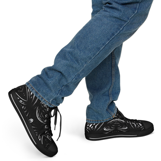 Men's Black & White Geometric All-Over Print Urban Peak High Top Shoes