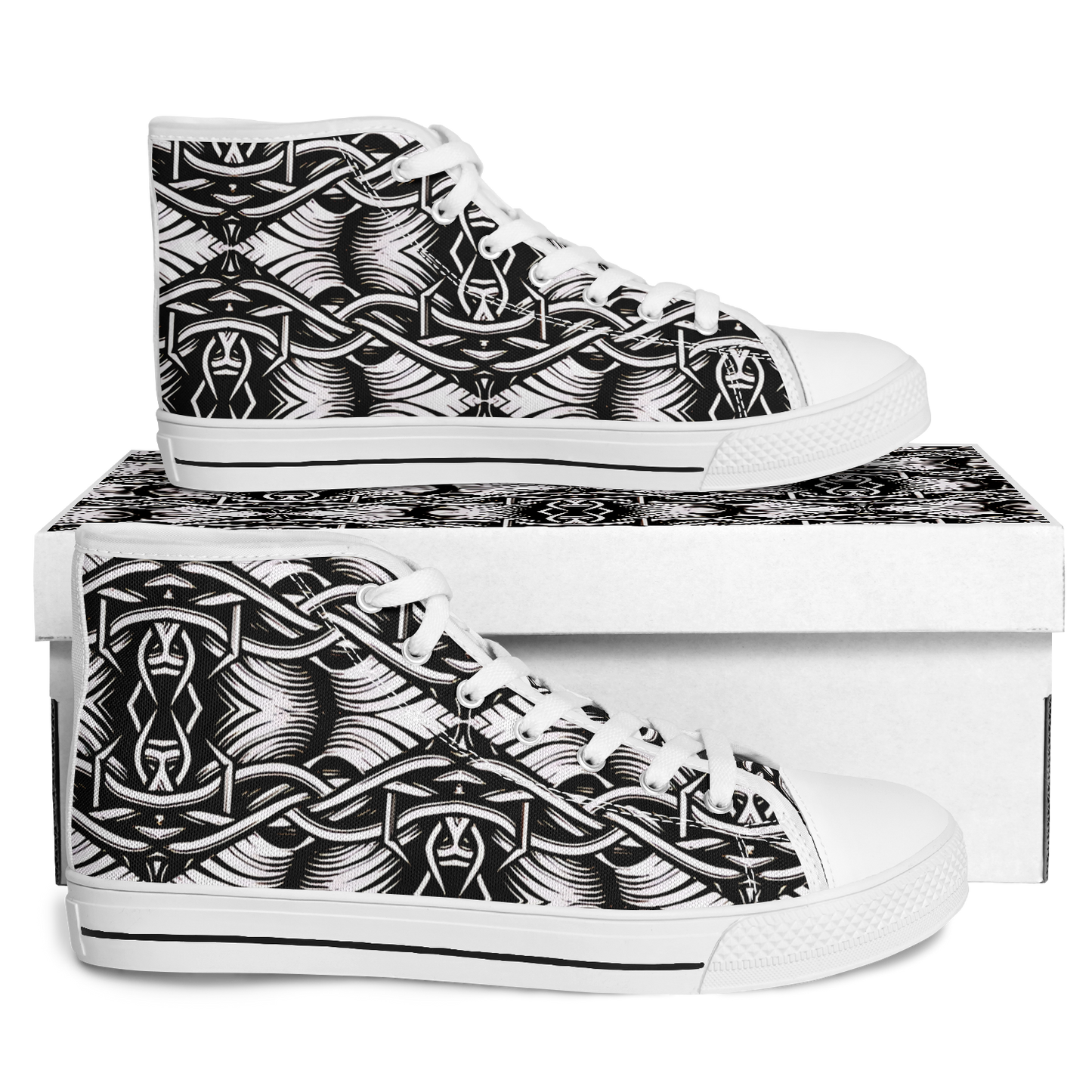 Women’s Black Intricate Silver Chain Tattoo Pattern High Urban Peak High Top Shoes