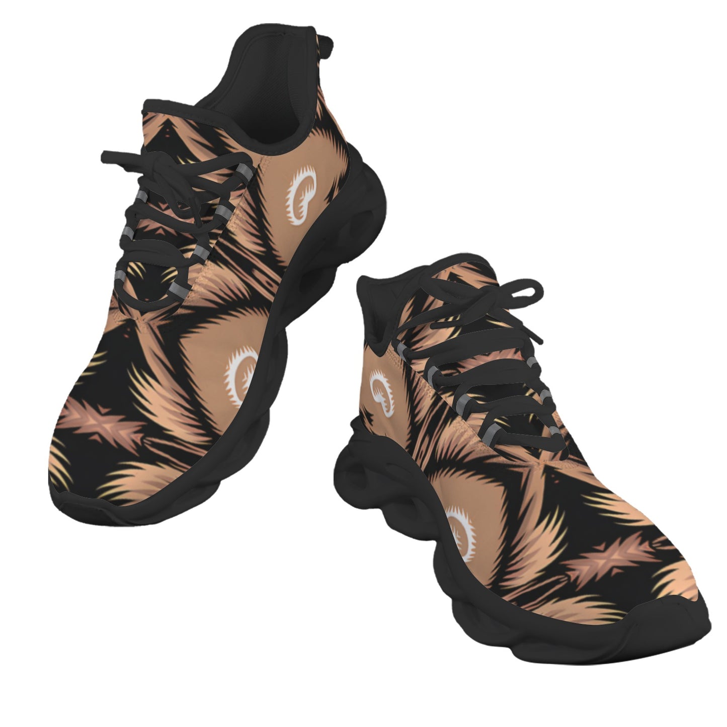 Women's Brown Geometric Pattern All-Over Print Twisted Sole Sneakers