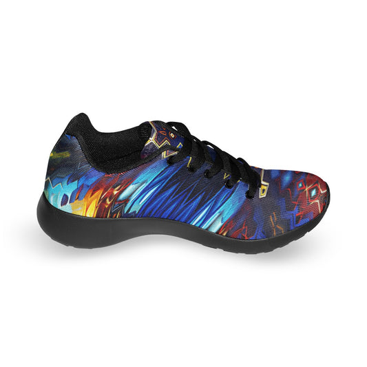 Women's Blue & Red Kaleidoscope Pattern All-Over Print Running Shoes.