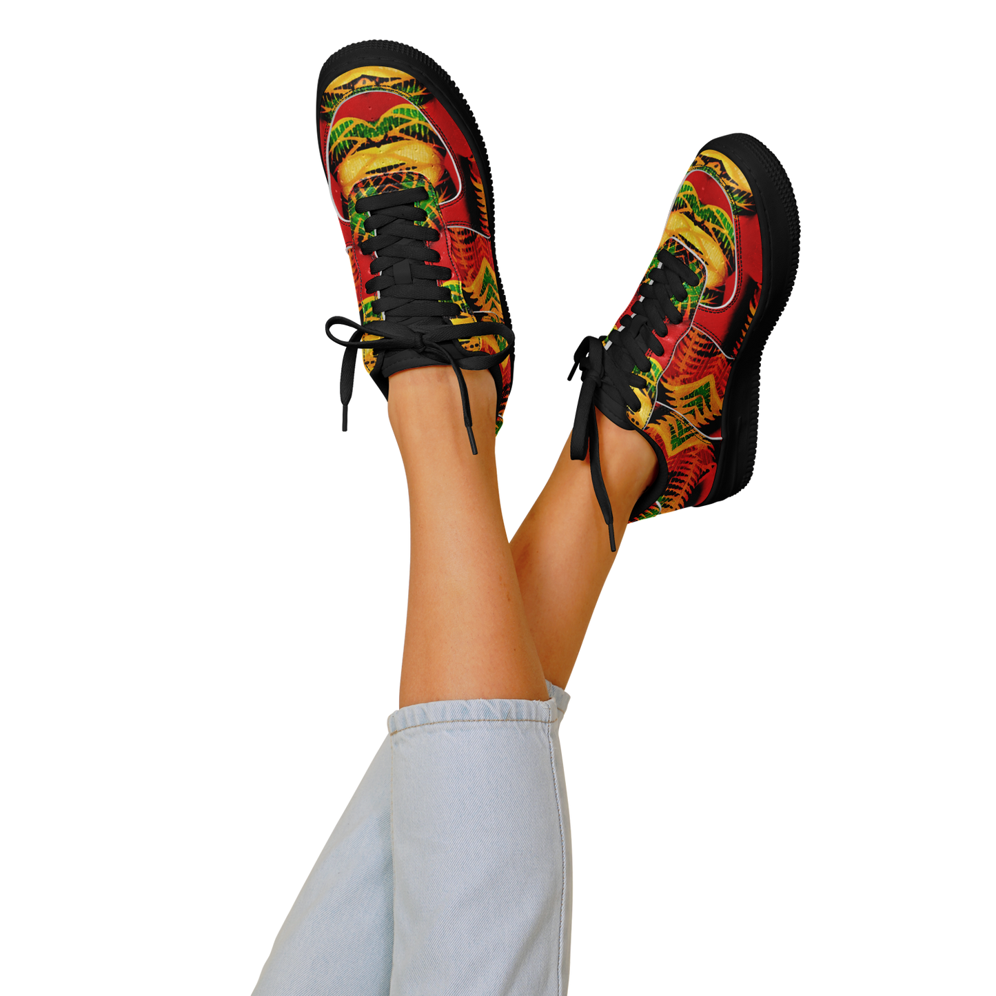 Women's Red Bold Tribal All-Over Print Core Low Shoes