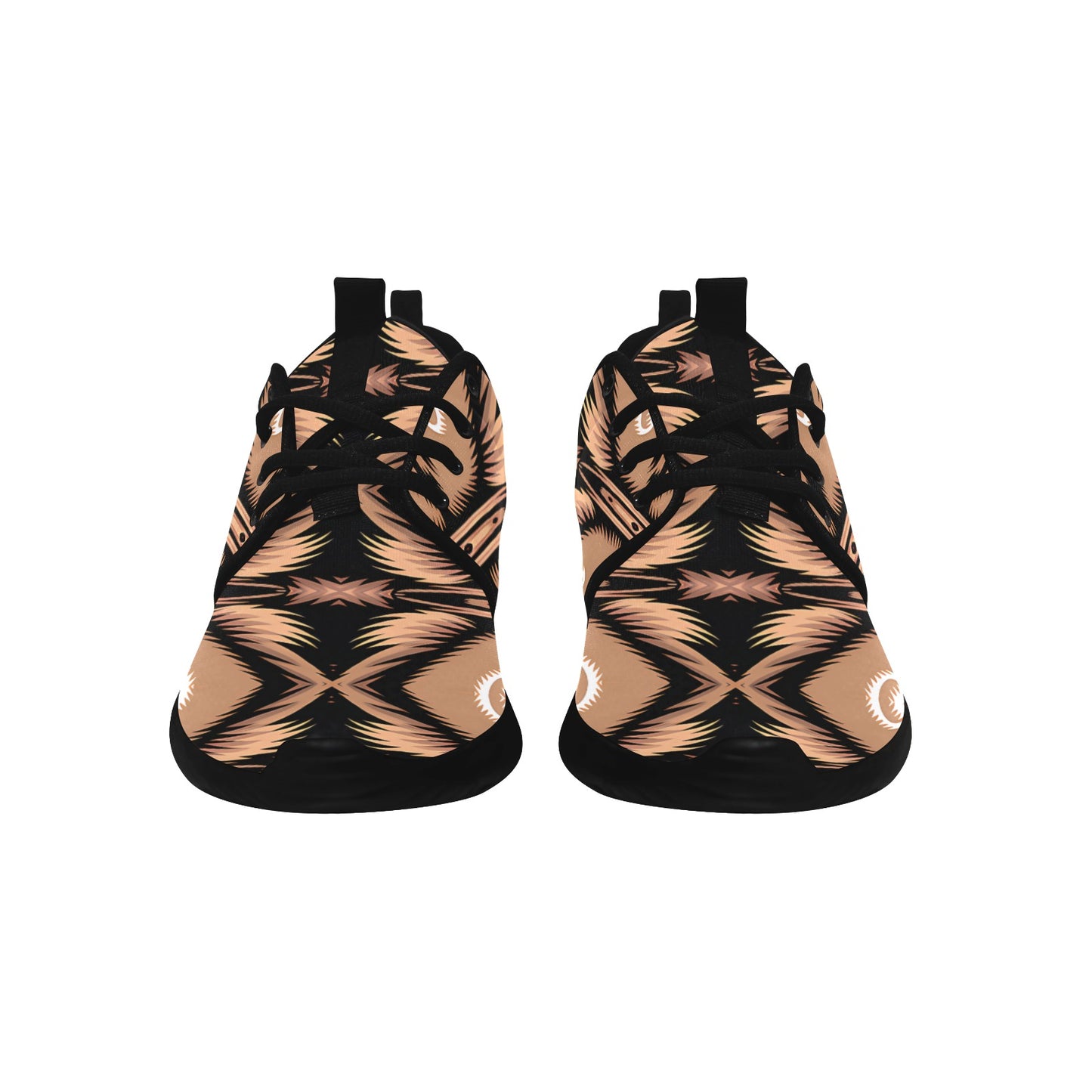 Men's Brown Geometric Pattern All-Over Print Men's Pull Loop Sneakers (Model 02001)