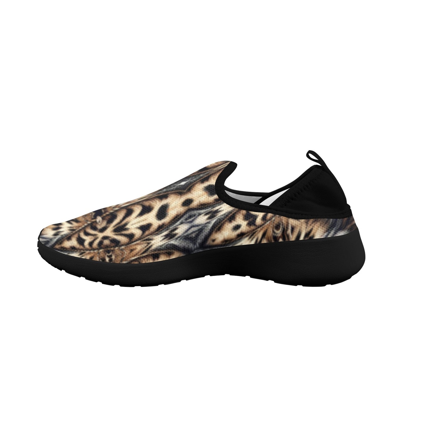 Women's Leopard Trendy Geometric Pattern All-Over Print Fly Weave Drop-in Heel Sneakers