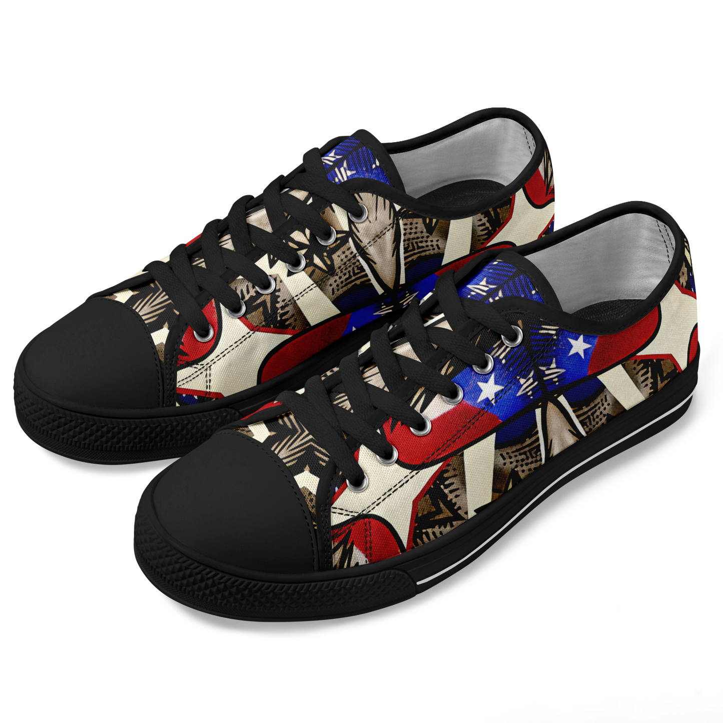 Men's Patriotic Stars & Cross Kaleidoscope Pattern All-Over Print Urban Peak Low Shoes