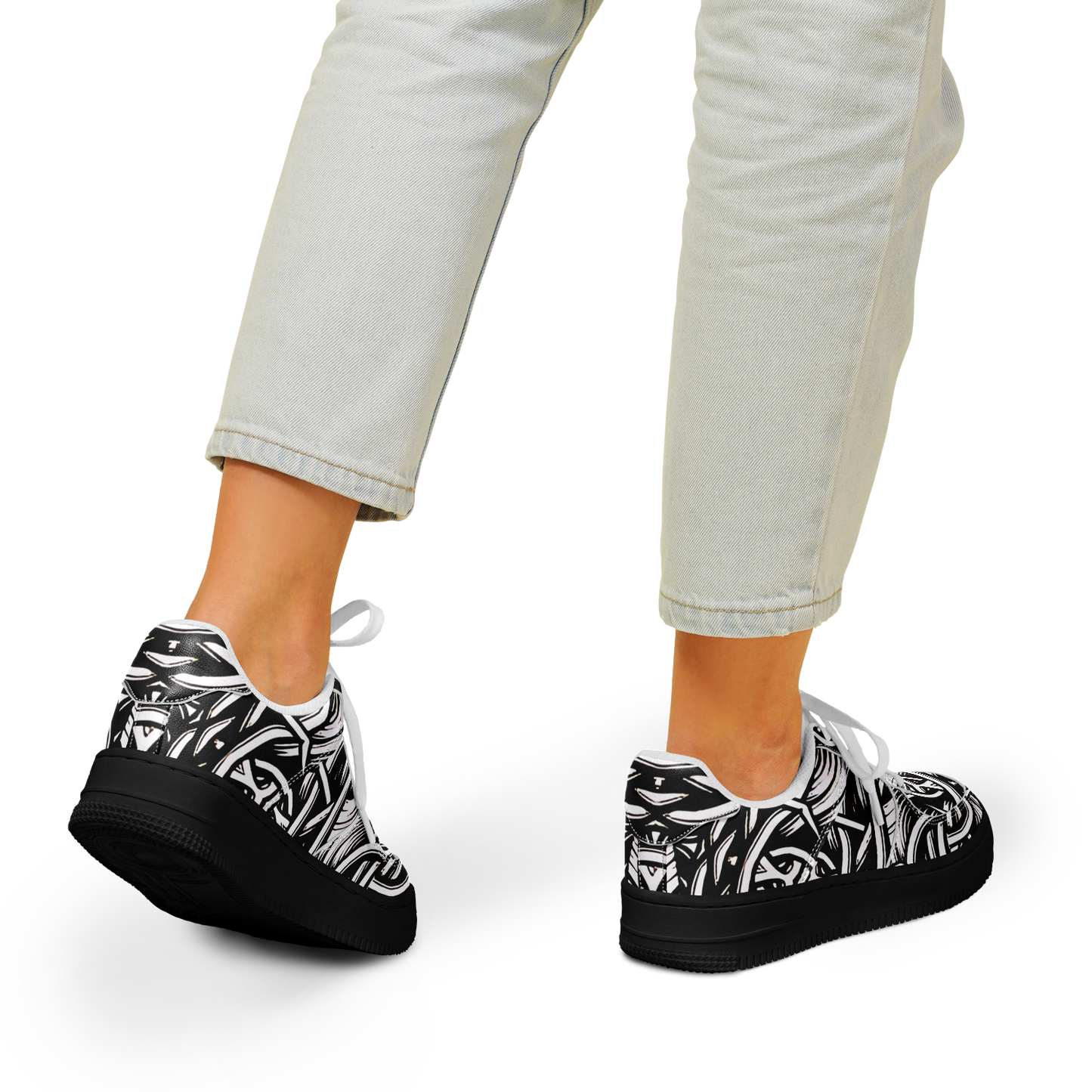 Women’s Black Intricate Silver Chain Tattoo Pattern High Core Low Shoes