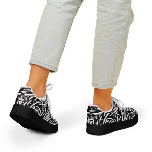 Women’s Black Intricate Silver Chain Tattoo Pattern High Core Low Shoes