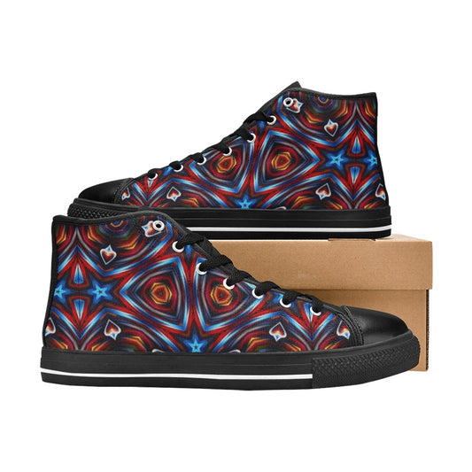 Men's Patriotic Red White Blue Geometric All Over Print Classic High Top Canvas Shoes.