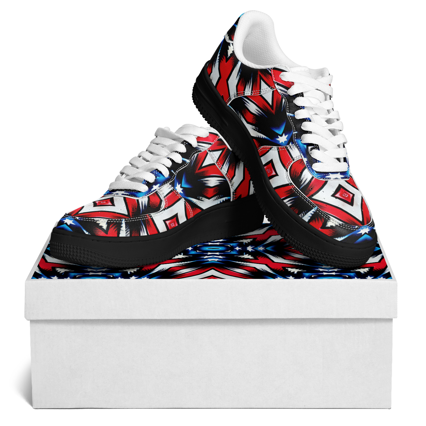 Women's Red White Blue Geometric Pattern All-Over Print Core Low Shoes