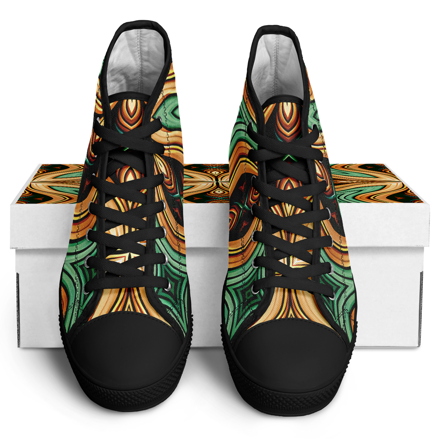 Men's Green & Gold Psychedelic Floral Pattern All-Over Print Urban Peak High Top Shoes