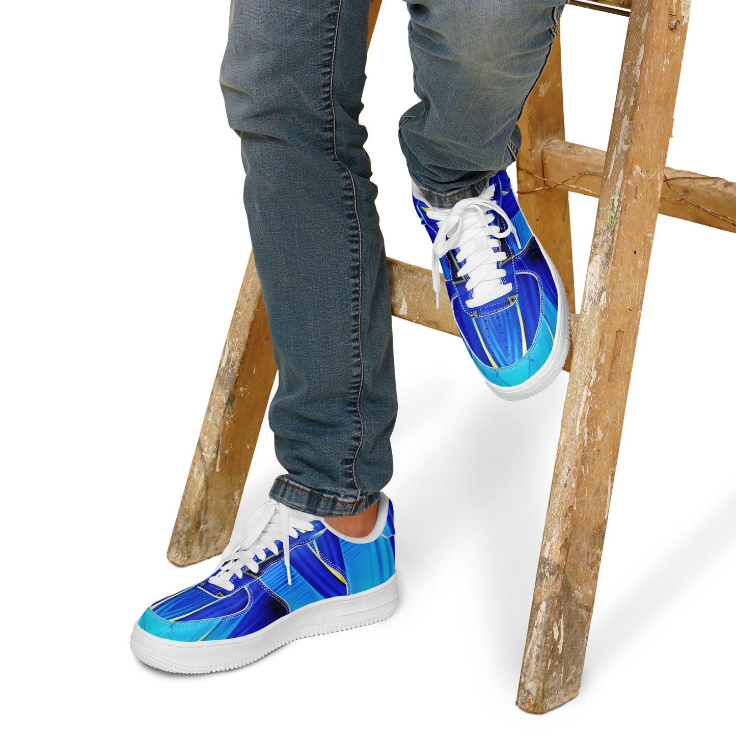 Men's Vibrant Blue Geometric Pattern All-Over Print Core Low Shoes