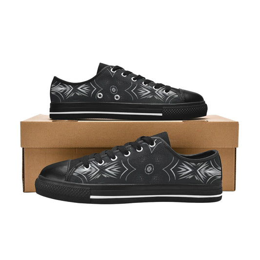 Women's Monochrome Urban Building Kaleidoscope Pattern  Low Top Canvas Shoes