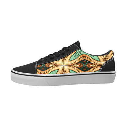 Men's Green & Gold Swirl Pattern Low Top Skateboarding Shoes