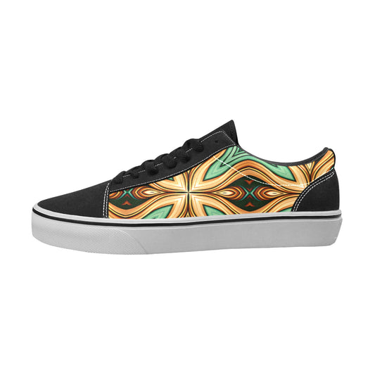 Men's Green & Gold Swirl Pattern Low Top Skateboarding Shoes