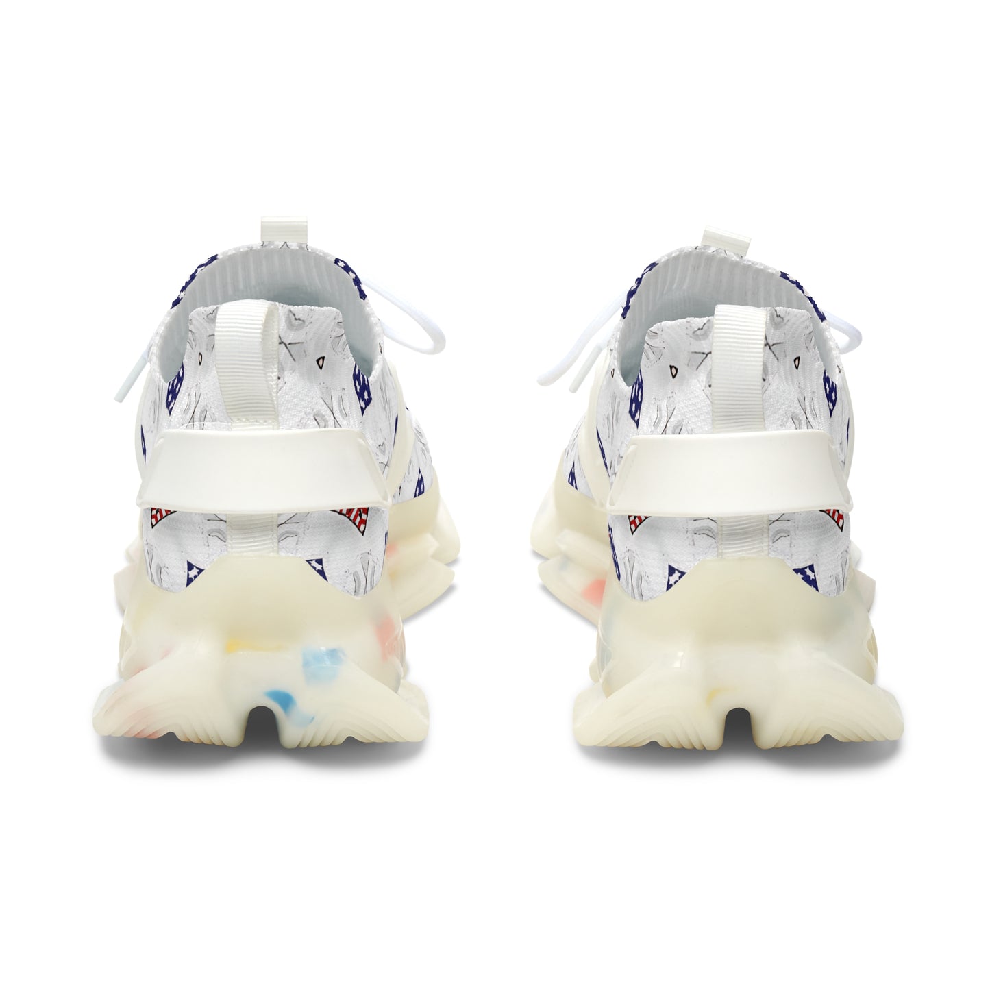 Women’s White Blue & Red Patterned Mesh Sneakers