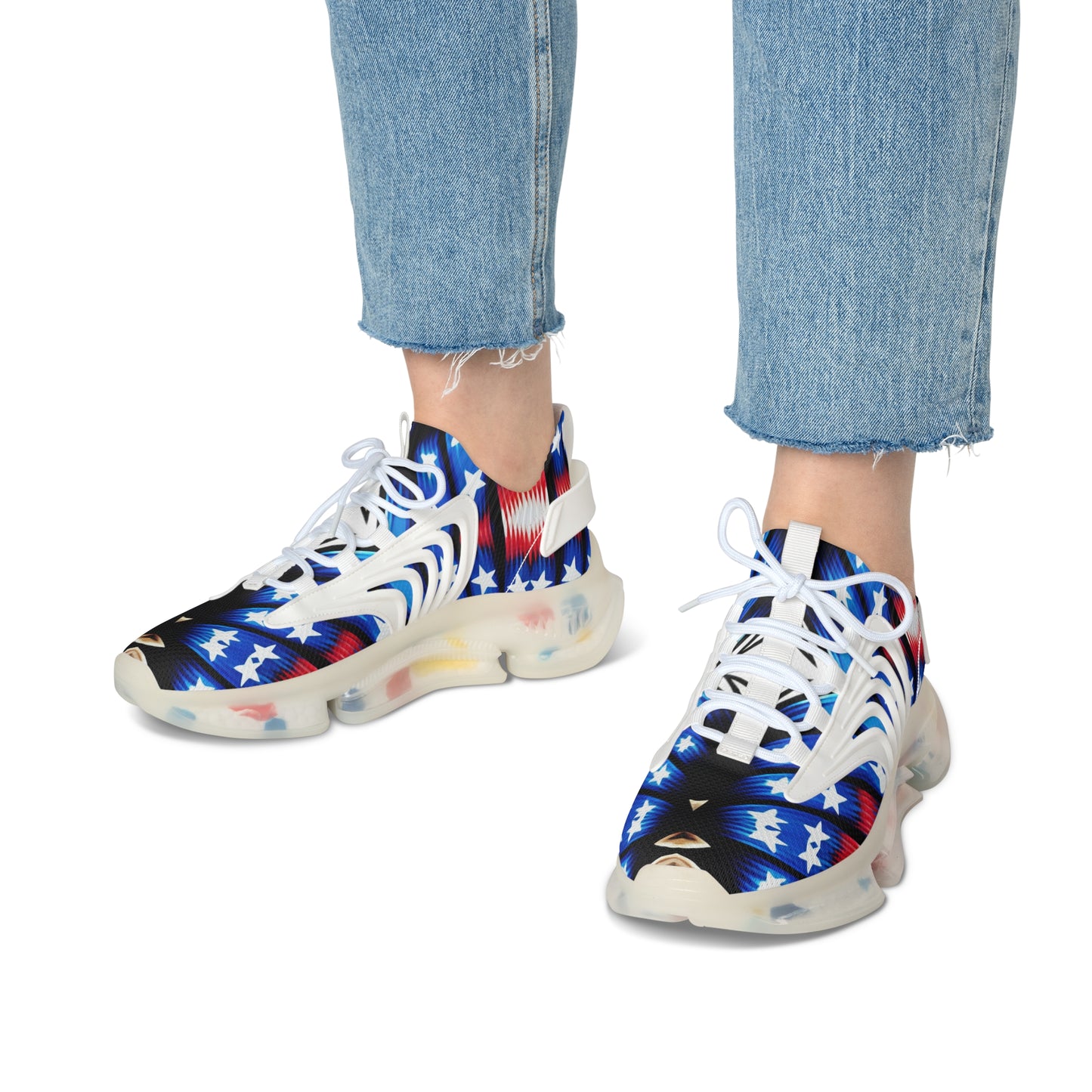 Women's American Flag Stars & Stripes Pattern All Over Print Mesh Sneakers