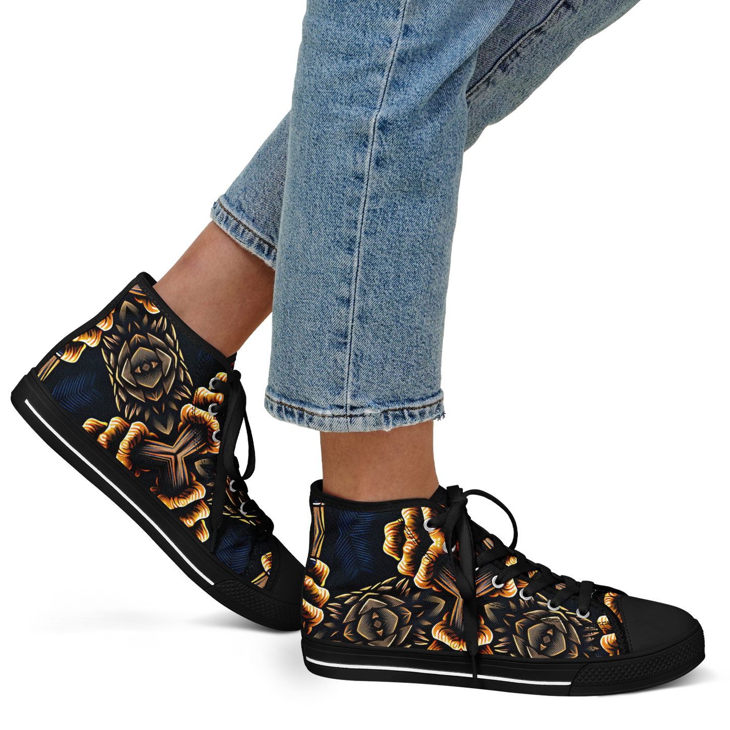 Women's Geometric Gold & Black Pattern Urban Peak High Top Shoes