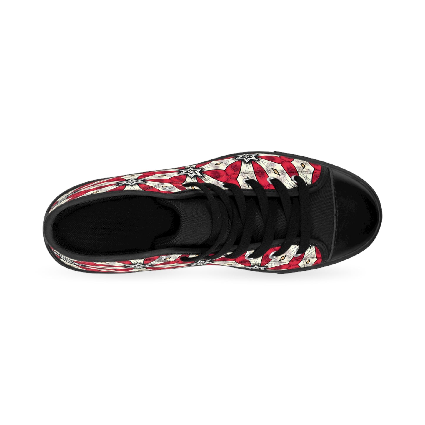 Men's Red & White Geometric Star Pattern High-Top Sneakers