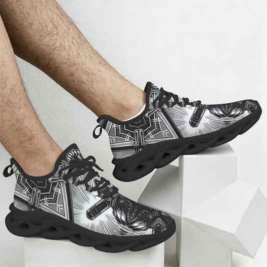 Men's Monochrome Kaleidoscope Pattern All-Over Print Twisted Sole Sneakers