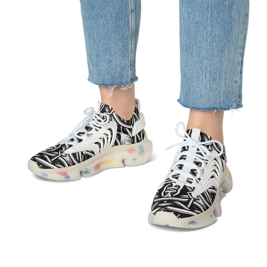 Women's Black & White Tribal Pattern Mesh Sneakers