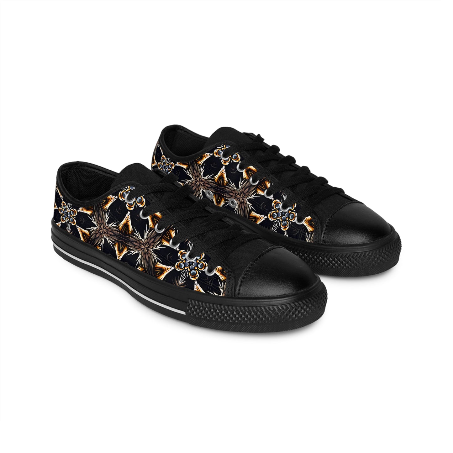 Women's Black Geometric Pattern Pattern Low-Tops Sneakers