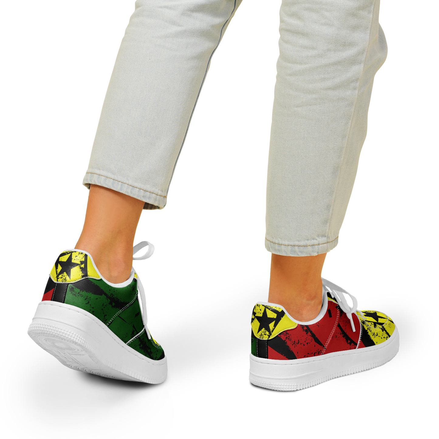Women's Red Yellow Green and Black Stars Pattern All Over Print Urban Peak High Top Shoes