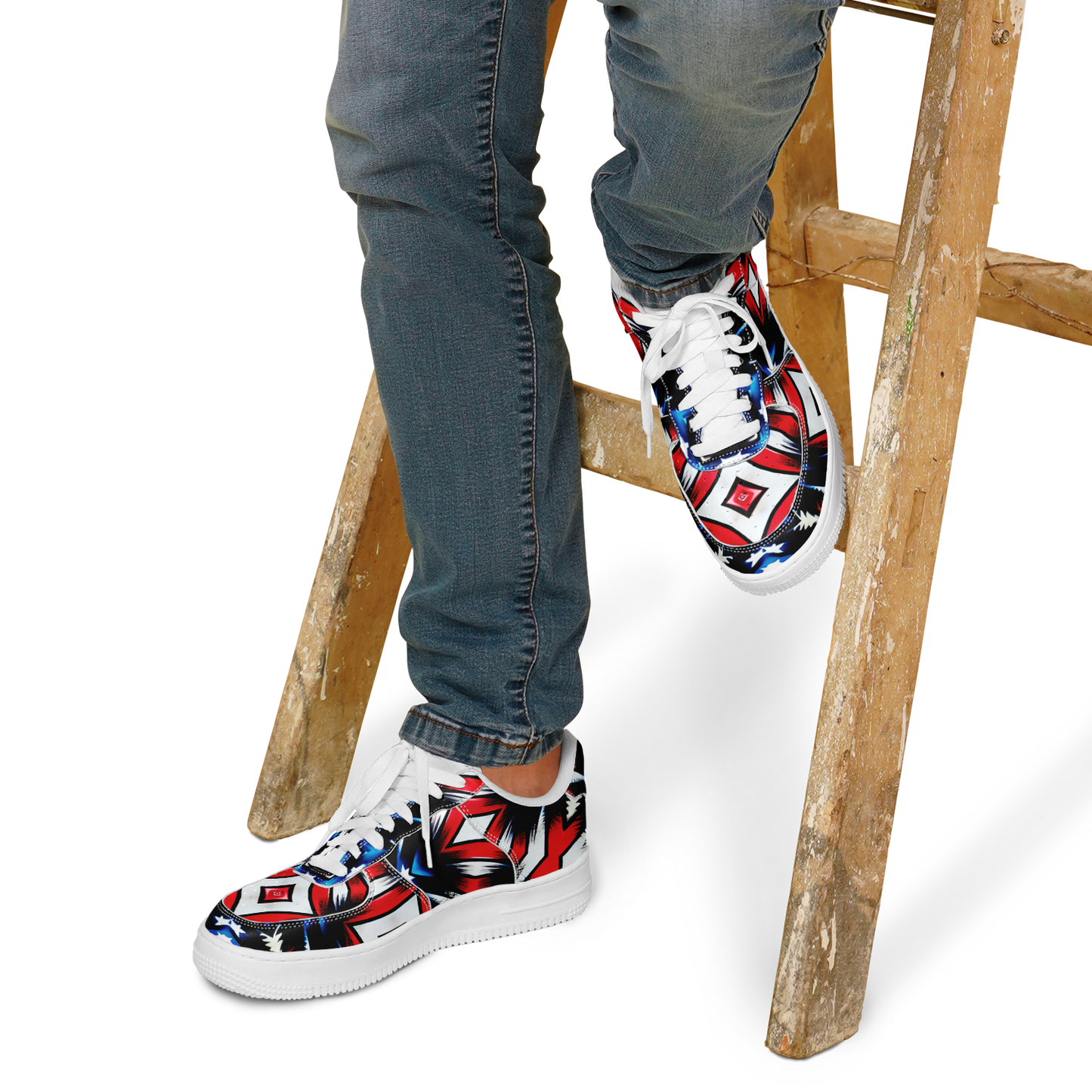 Men's Red White Blue Geometric Pattern All-Over Print Core Low Shoes