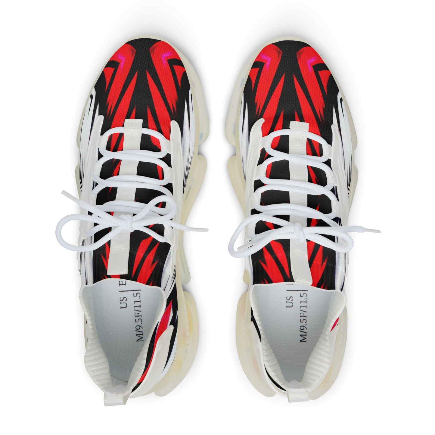 Men's Red Black & White Geometric Pattern All Over Print Mesh Workout Sneakers