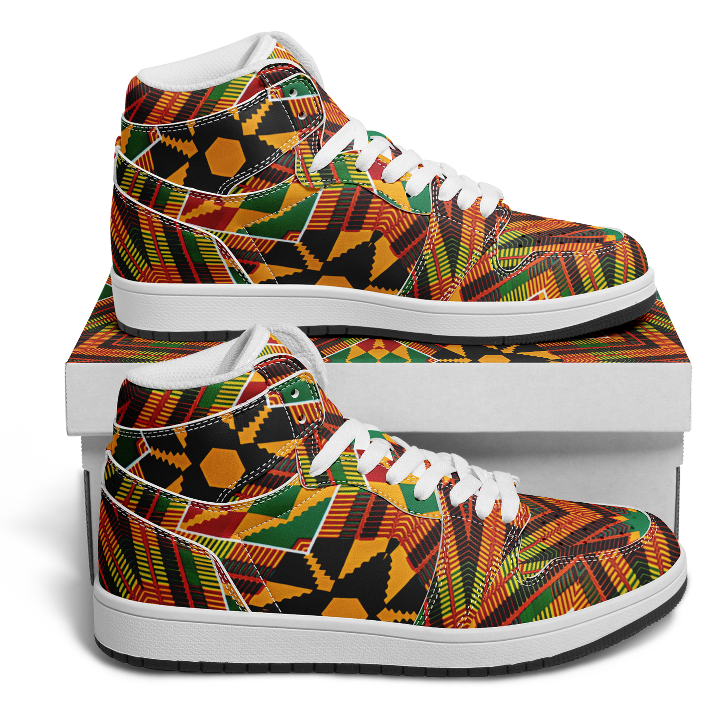 Men's Vibrant African Kente Geometric Pattern All-Over Print Motion High Top Shoes