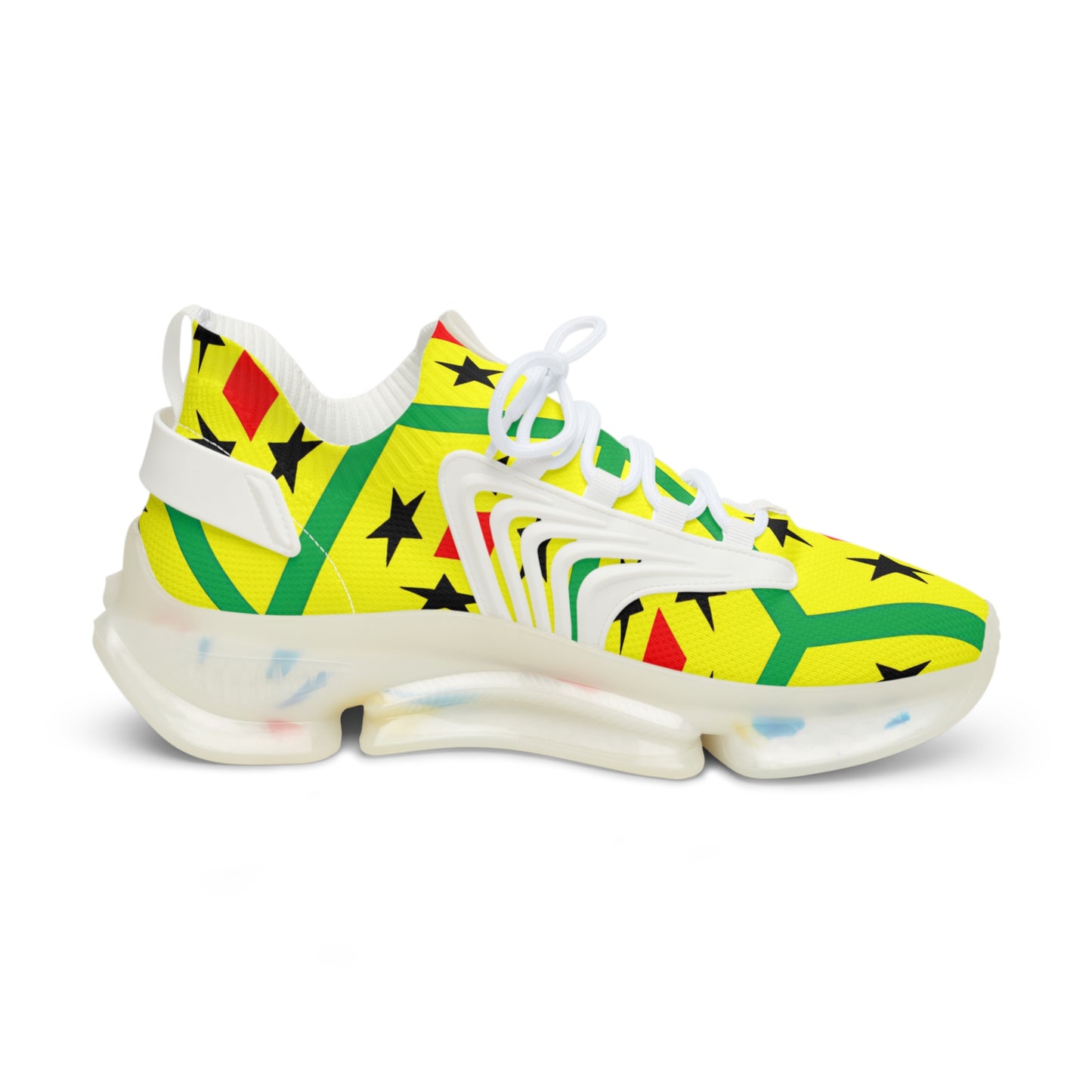 Men's Red Yellow Green Black Stars Athletic Mesh Sneakers