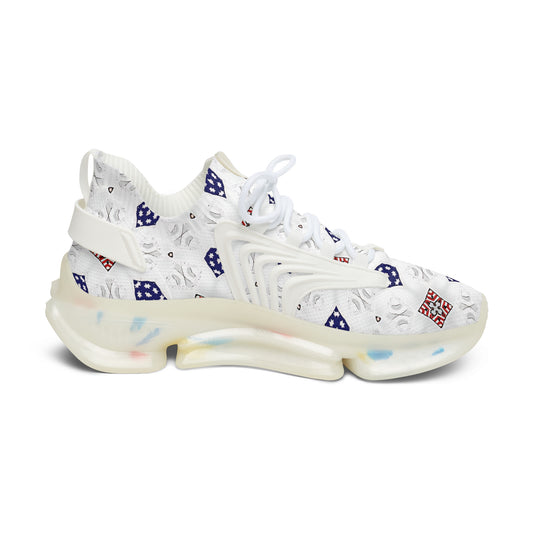 Women’s White Blue & Red Patterned Mesh Sneakers