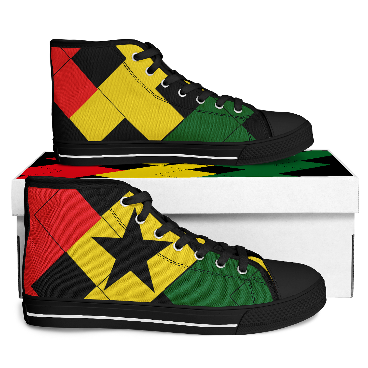 Women's Red Yellow Green and Black Stars Urban Peak High Top Shoes