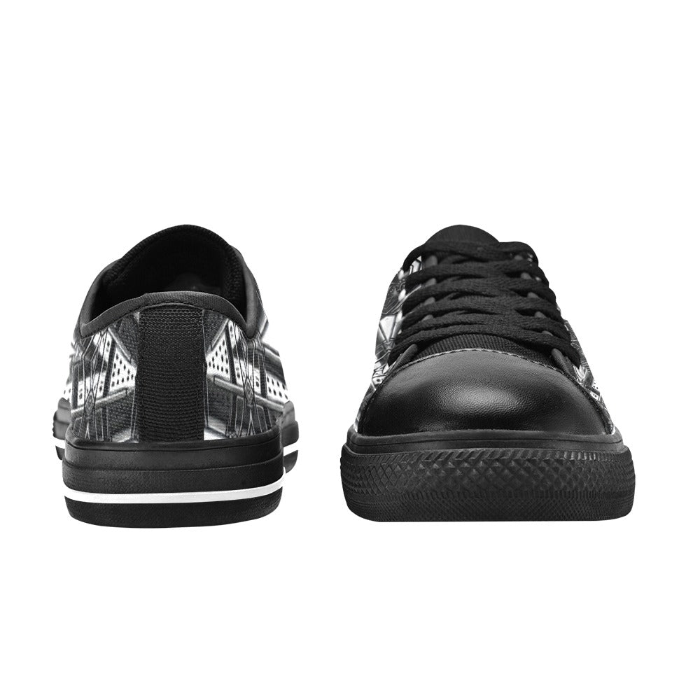 Women's Monochrome Kaleidoscope Pattern All-Over Print  Low Top Canvas Shoes