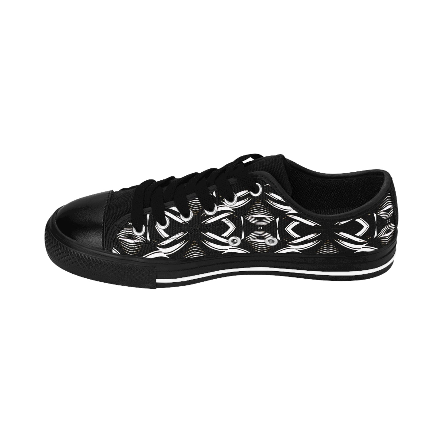 Women's Black Geometric Pattern Low-Tops Sneakers