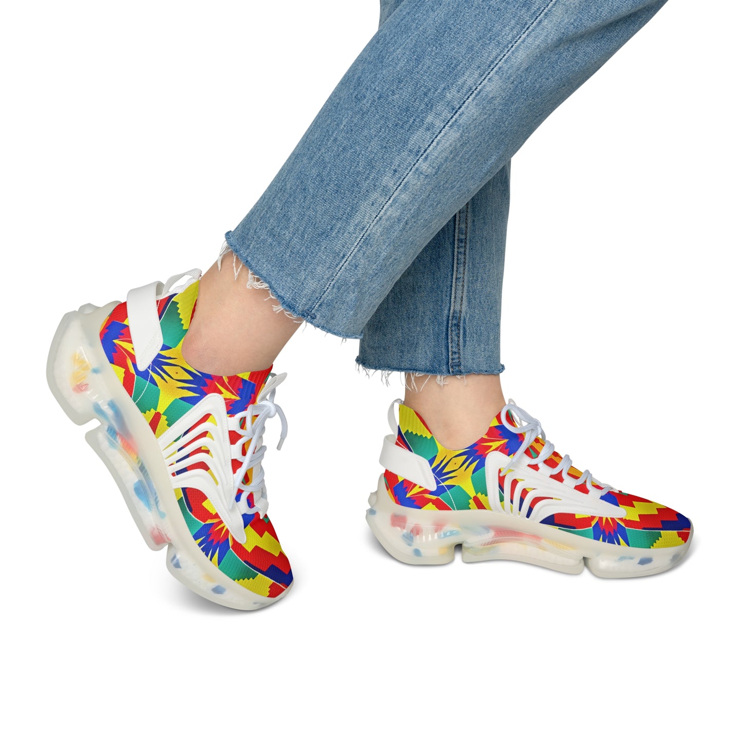 Women's Bold Rainbow Kente-Inspired Geometric Pattern All Over Print Mesh Sneakers