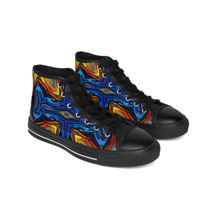 Men's Vibrant Geometric Blue & Orange Pattern All Over Print High-Top Sneakers